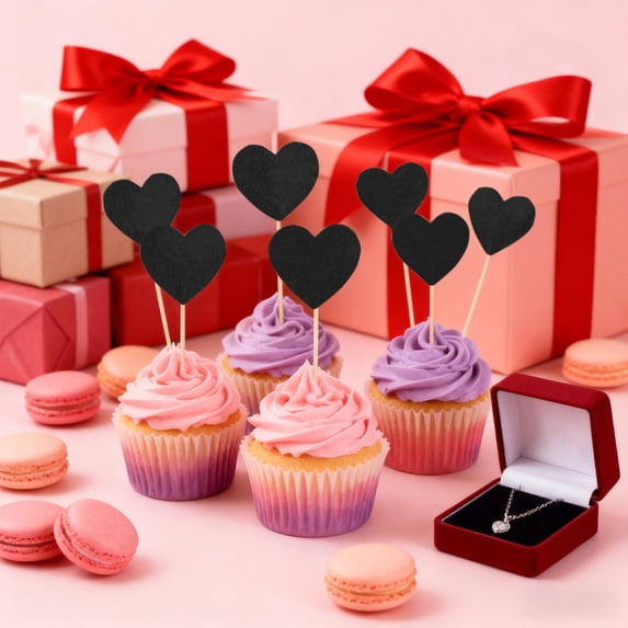 Valentine’s Glitter Paper Heart Cake Toppers, 20-Pack Sparkly Cupcake Flags – Rose Gold Red Silver Dessert Picks for Party Food Sandwich Cheese Romantic Themed Decor