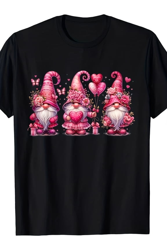 Valentine's Gnome T-Shirt for Men & Women - Funny Heart Gnome Graphic Tee, Pink Casual Short Sleeve Shirt , Comfortable for all-Season Wear, Valentine's Day Outfits, Unisex Casual Attire
