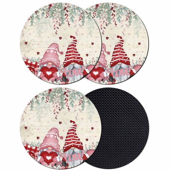 Valentine's Gnomes Coasters Set of 4, Absorbent Coasters for Drinks, Weeping Eucalyptus Pink Red Love Heart Rustic Coaster for Desk Coffee Table Protection, Home Decor House Warming Gifts 4"