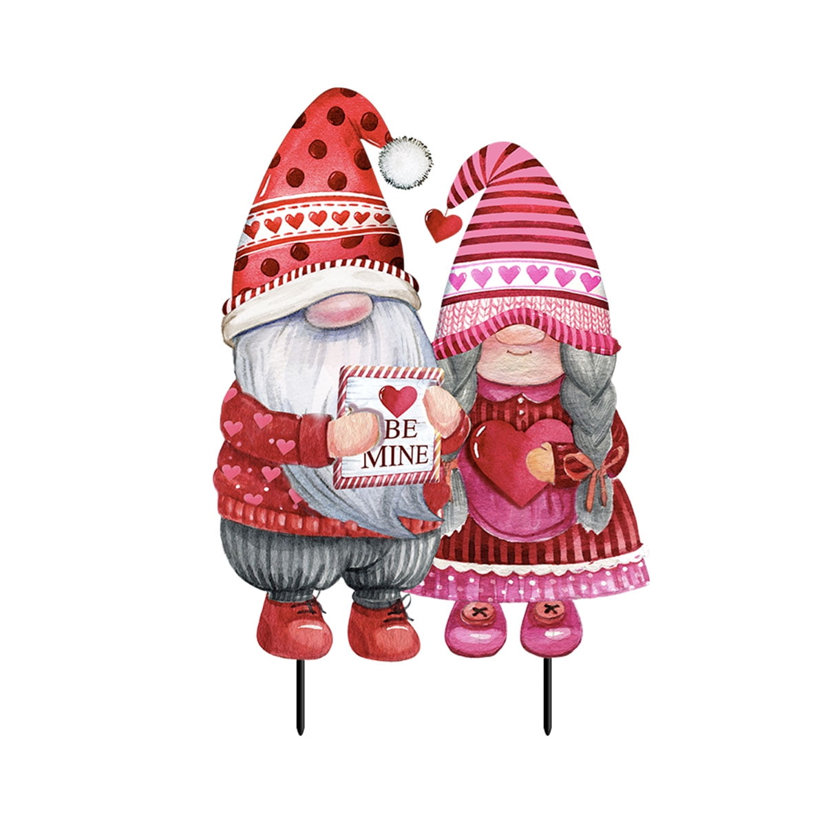 Valentine's Gnomes Red and Pink Metal Lawn Art