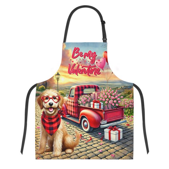 Be My Valentine's Goldendoodle Truck Full of Love Flower Balloon Apron Doodle Dog Lover Gifts Idea for Cooking Grilling Baking Painting Gardening - 02029