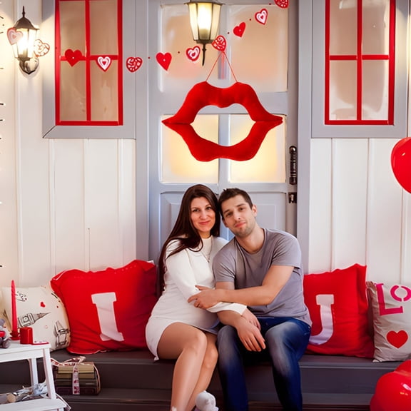 Valentine's Hanging, Yrmaups Red Lips Hanging Ornament, Valentine's Day Party Scene Decoration, Fabric Wall Hanging, Romantic Decor Accent, for Home Party Wedding, Festive Backdrop, Gift Idea