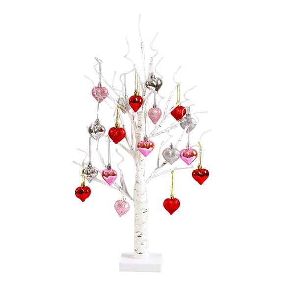 Valentine's Heart Tree Light - 24 Warm White LED Tabletop Tree with Hanging Hearts, Romantic Valentine's Day Decor for Home, Wedding, Tabletop, Anniversary, or Dinner