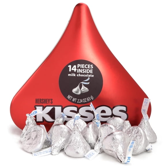 Valentine's Hershey Kisses Gift Box, 14 Milk Chocolate Kisses Inside, Candy Gift Set, Reusable Tin, 2.24 Ounce