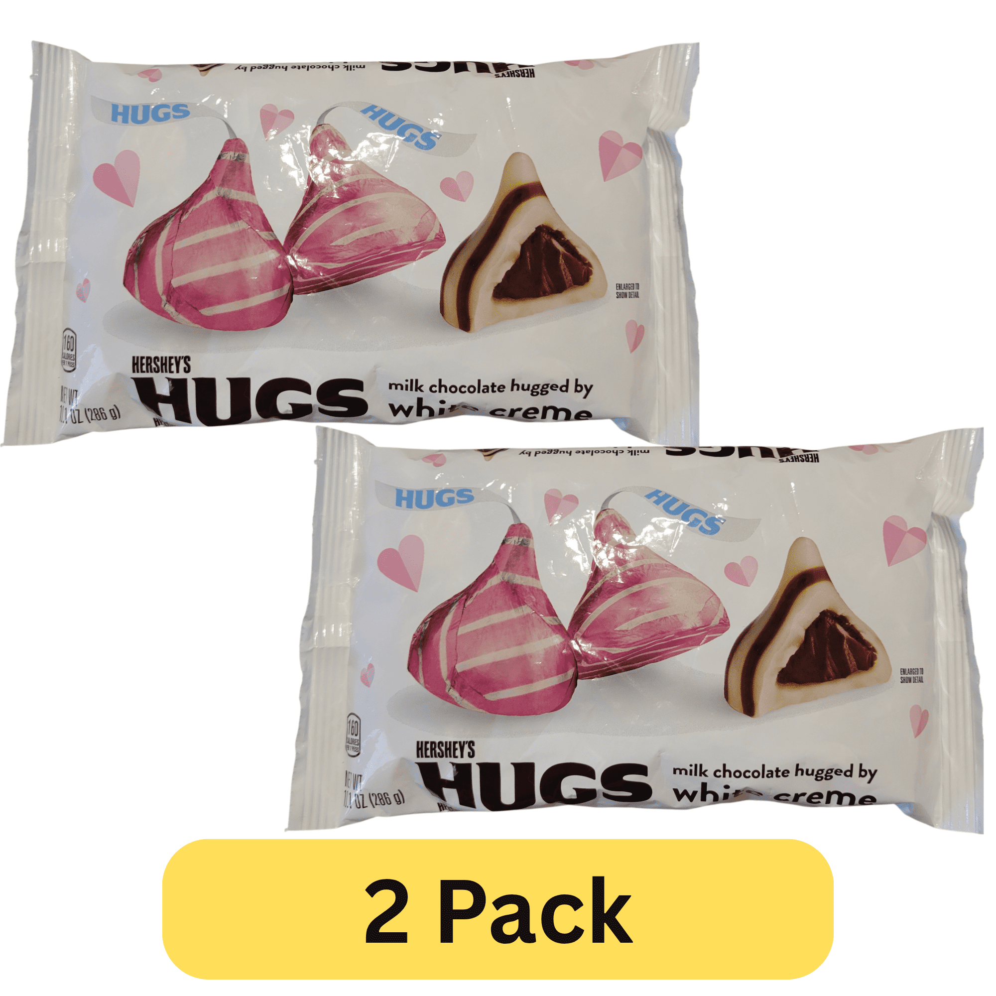 Valentine's Hershey's Hugs Milk Chocolate Hugged BY White Crème 10.1 oz Bag - Pack of 2