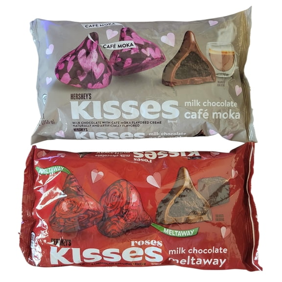 Valentine's Hershey's Kisses Milk Chocolate Caf Moka (9oz) and Milk Chocolate Roses Meltaway (9oz)