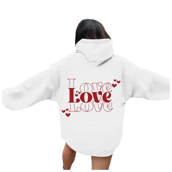 Valentine's Hoodie Sweatshirt Women Preppy Love Heart Letter Print Long Sleeve Trendy Fall Pullover Tops