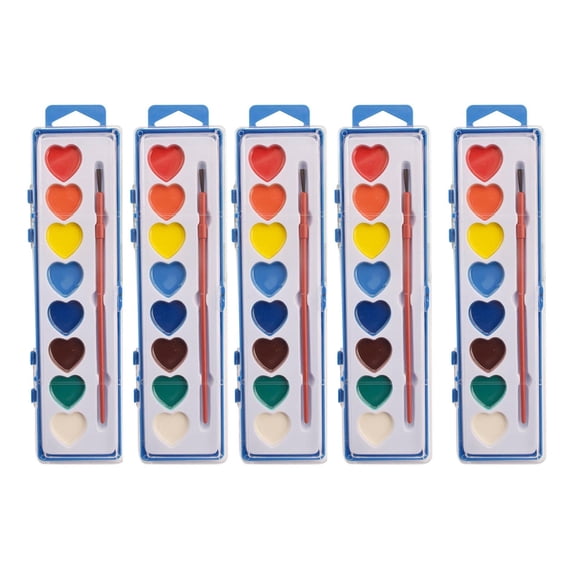 Valentine’s Kids Watercolor Paint Set, 8-Color Heart-Shaped Solid Pigment (3/5pc Options), Portable Square Box Art Supplies with Brush, Non-Toxic Children’s Painting Kit