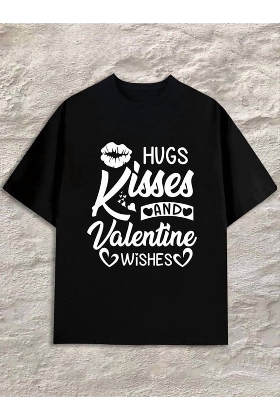 Valentine's Kisses Men black spring and summer clothing Vintage Unisex Shirt Crewneck tshirts Retro Unisex Shirt Crewneck tshirts Classic Unisex Shirt Short Sl