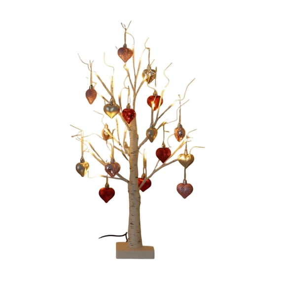 Valentine's LED Lighted Birch Tree with 24pcs Ornaments,Warm White LEDs Birch Tree Light Tabletop Artificial Tree  Batteries Operated with Hanging Heart-shaped for Valentine, Memo, Photo, Wedding