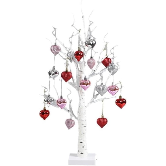 Valentine's Lighted Birch Tree Centerpiece - Home, Mantel & Desk Decor,Valentines Day Tabletop Decor with Hanging Hearts(2pcs-L)