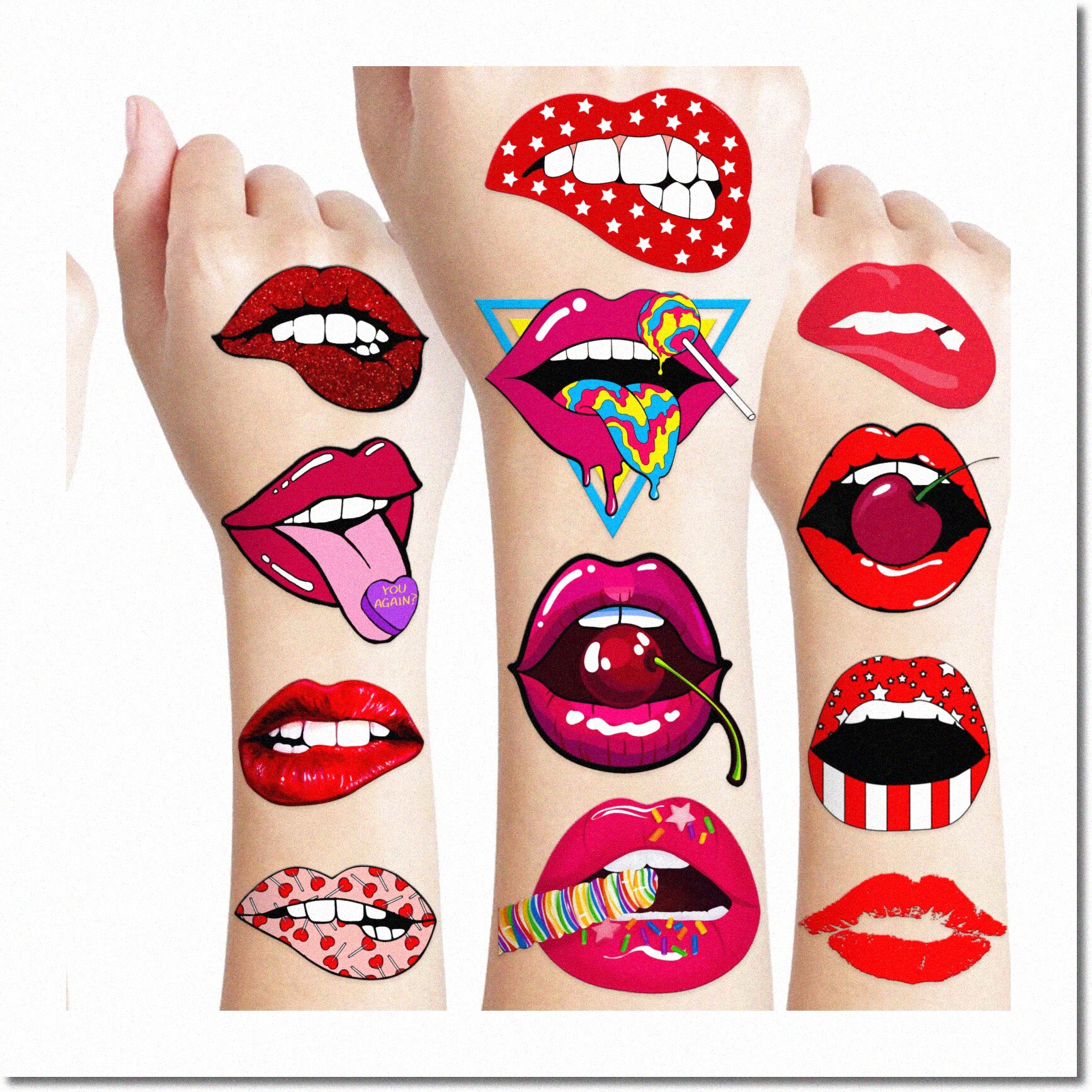 Collage Sticker Lips Valentine's Lip Love: 84PCS Hot Pink Temporary Stickers - Fun Birthday ...