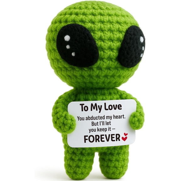 Valentines To My Love Gifts Handmade Crochet Alien with Romantic Message Card Anniversary, Galentines Day, Birthday, or Just Because Gift for Girlfriend Boyfriend Husband Wife Her or Him
