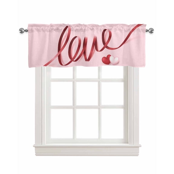 Valentine's Love Linen Curtain Valance for Bedroom/Bathroom/Kitchen/Office/Living/Dining Room Windows,Pink Ribbon Heart Sweetest Holiday Rod Pocket Topper Drapes Decorative Cafe Drapery Panel 54x18
