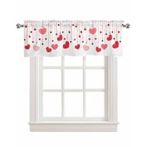 Valentine's Love Linen Curtain Valance for Bedroom/Bathroom/Kitchen/Office/Living/Dining Room Windows,Plaid Polka Dot Heart Simple White Rod Pocket Topper Drapes Decorative Cafe Drapery Panel 42x18