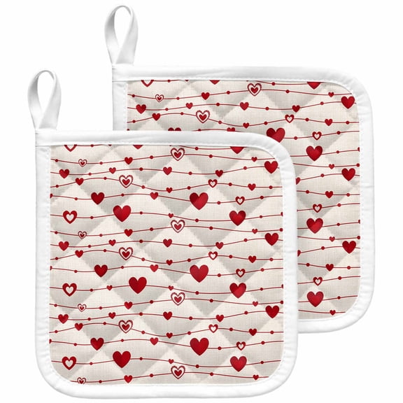 Valentine's Love, Pot Holders for Kitchen Heatproof Potholder, 2 Pack Saint Red Heart Stripes Retro Hot Pads Multipurpose Oven Pads Cloth Potholders Trivet for Cooking and Baking