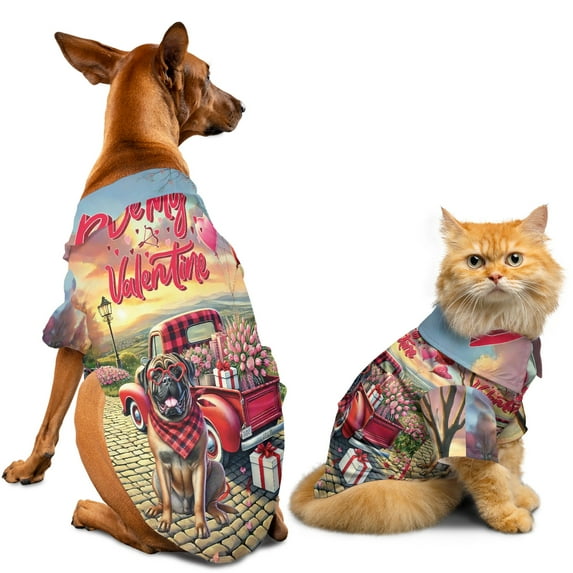 Be My Valentine's Mastiff Truck Full of Love Flower Balloon Hawaiian Summer Shirt for Small Medium Large Dog Cat Mastiffs Dog Lover Gifts Idea - 02029