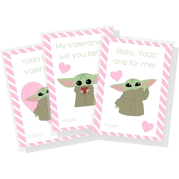 Valentine's Pack 30 Cards Valentines Day Cards Pink and White Stripes with Heart Design