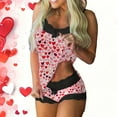 thumbnail image 1 of Valentine's Pajamas for Women Heart Print Lace Camisole Sleeveless Shorts Casual Pajama Sets, 1 of 6