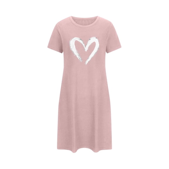 Valentine's Pajamas for Women Heart Print Oversized Short Nightgown Short Sleeve Nightdress