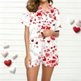 thumbnail image 1 of Valentine's Pajamas for Women Love Printed Lapel Pocket Short Sleeved Top+Shorts Pajama Sets, 1 of 5