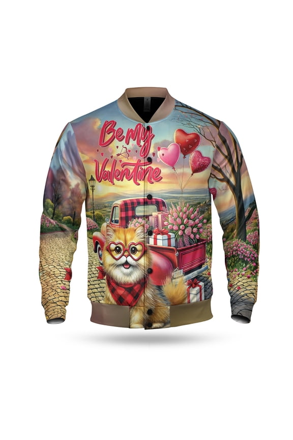 Be My Valentine's Persian Truck Full of Love Flower Balloon All Over Print 3D Baseball Jacket Cat Lover Kitten Owner Gifts Bomber Jacket Softball - 02029