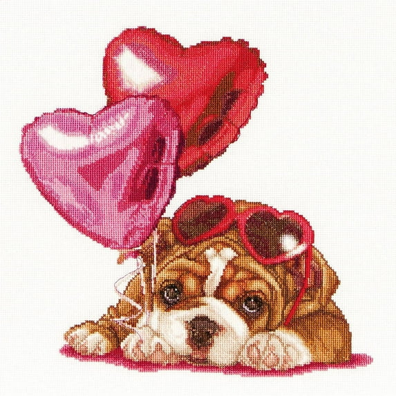 Valentine's Puppy On Aida Counted Cross-Stitch Kit, 12.25" x 11.75", 16-Count