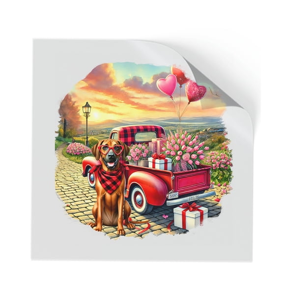 Be My Valentine's Rhodesian Ridgeback Truck Full of Love Flower Balloon Cutout Transfer Sticker Ridgebacks Dog Lover Gifts Transparent Decal Art Decor - 02029