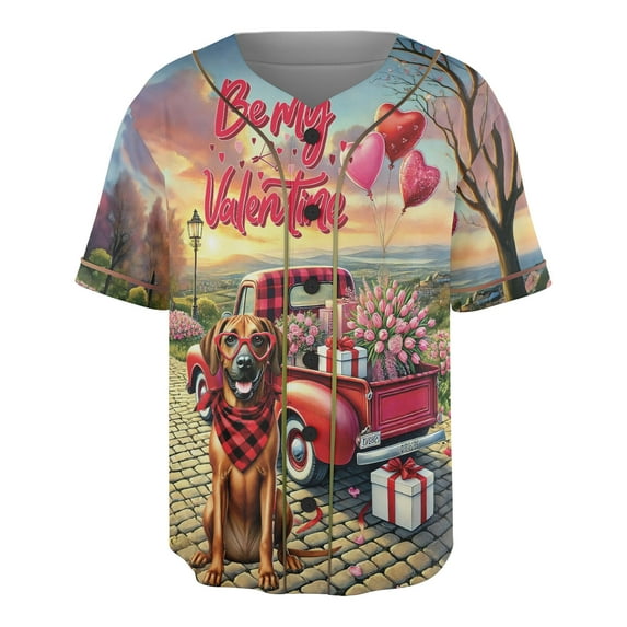 Be My Valentine's Rhodesian Ridgeback Truck Full of Love Flower Balloon All Over Print 3D Baseball Shirt Ridgebacks Dog Lover Gifts Softball Sport - 02029