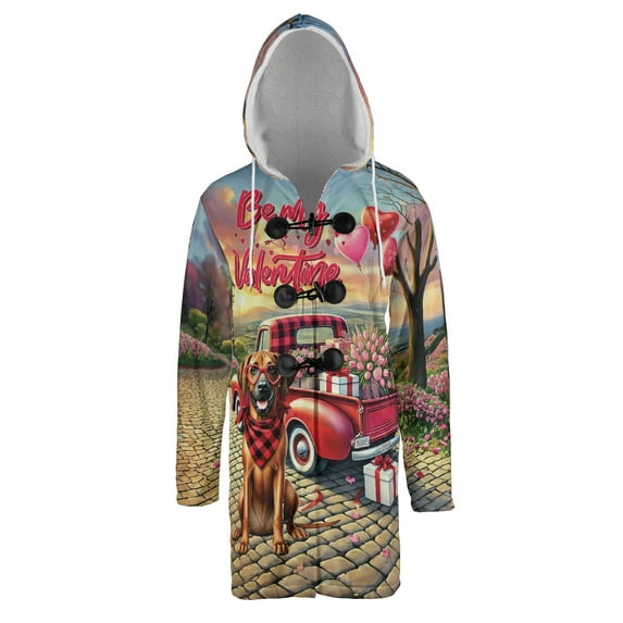 Be My Valentine's Rhodesian Ridgeback Truck Full of Love Flower Balloon All Over Print 3D Hooded Duffle Toggle Coat Ridgebacks Dog Lover Gifts - 02029