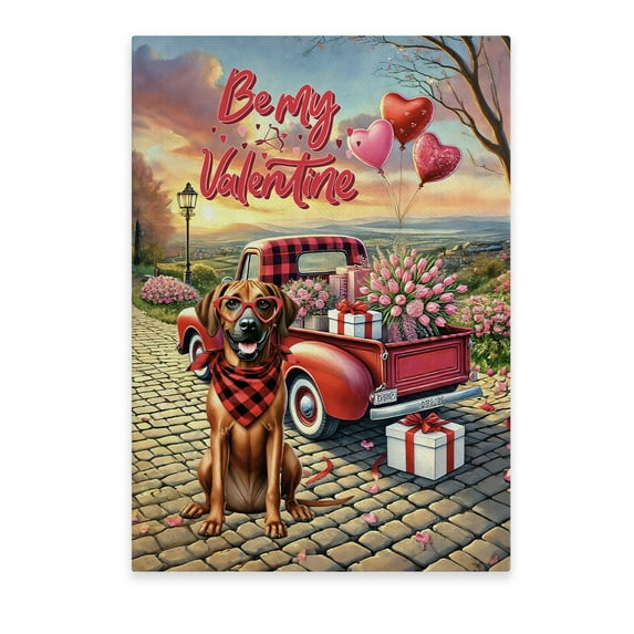 Be My Valentine's Rhodesian Ridgeback Truck Full of Love Flower Balloon Vertical Matte Canvas Poster Ridgebacks Dog Lover Gifts Wall Art Home Decor - 02029