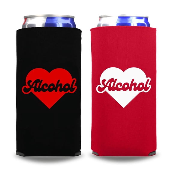 Valentine's Skinny Coolers, Alcohol Slim Coolies, Funny Valentine's Spiked Seltzer Coolies, Drink Accessory, Slim Coolies, Heart's Day Gifts (2 Pack - 1 Black & 1 Red)