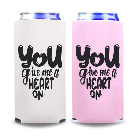 Valentine's Skinny Coolers, You Give Me A Heart On, Funny Valentine's Spiked Seltzer Coolies, Drink Accessory, Slim Coolies, Party Favors (2 Pack (1 White & 1 Blush))