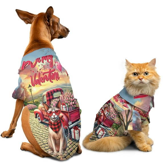 Be My Valentine's Sphynx Truck Full of Love Flower Balloon Hawaiian Summer Shirt for Small Medium Large Dog Cat Cat Lover Kitten Owner Gifts Idea - 02029
