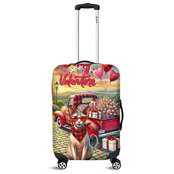 Be My Valentine's Sphynx Truck Full of Love Flower Balloon Travel Luggage Cover Cat Lover Kitten Owner Gifts Idea Suitcase Dust Protective Decor - 02029