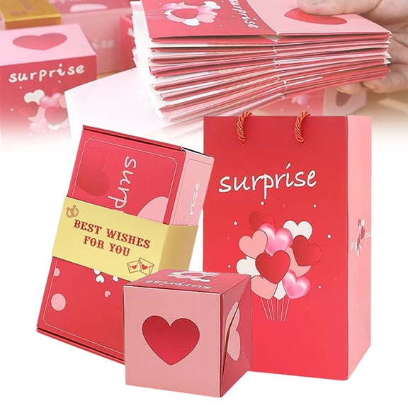 Valentine's Surprise Gift Box Explosion, Folding Bouncing Envelope Box, Surprise Cash Gift Box Exploding Money, Unique Folding Bouncing Red Envelope Gift Box(10 Pop-Up Boxes+1 Gift Box+1 Gift Bag)
