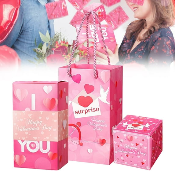 Valentine's Surprise Gift Box Explosion, Folding Bouncing Envelope Box, Surprise Cash Gift Box Exploding Money, Unique Folding Bouncing Red Envelope Gift Box(10 Pop-Up Boxes+1 Gift Box+1 Gift Bag)