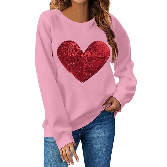 Valentine's Sweatshirt for Women 2026 Love Heart Graphic Pullover Crewneck Long Sleeve Tops Valentines Sweatshirt Pink XXL