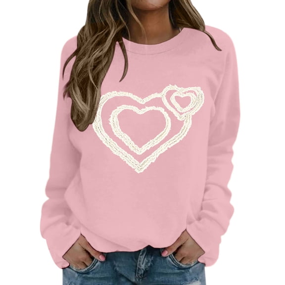 Valentine's Sweatshirt for Women 2026 Love Heart Graphic Pullover Crewneck Long Sleeve Tops Valentines Sweatshirt Pink XXL
