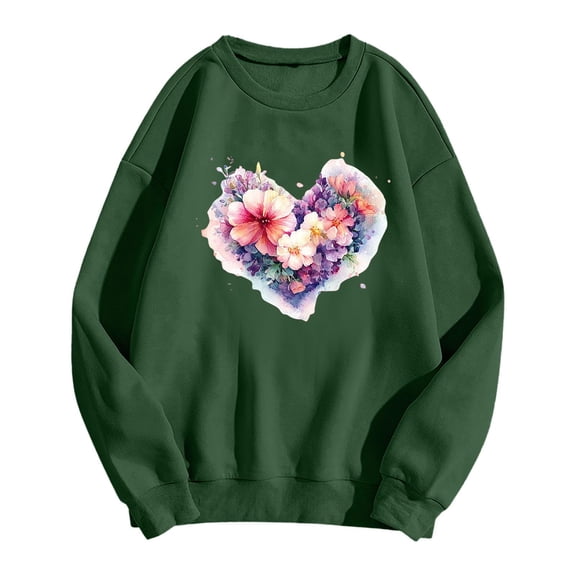 Valentine's Sweatshirt for Women Cute Love Heart Shirt Fashion Casual Print Long Sleeve Loose Crewneck Gifts Clothes Tops