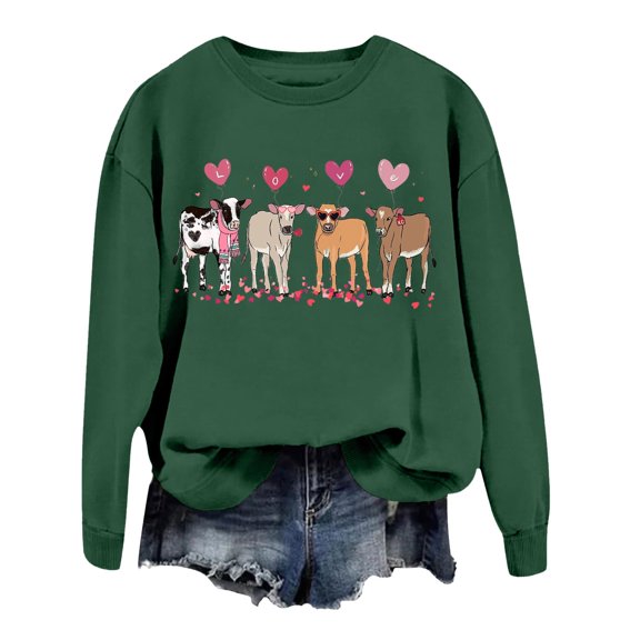 Valentine's Sweatshirt for Women Cute Love Heart Shirt Lovers Printed Hoodless Sweater Fall Winter Outfits