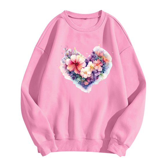 Valentine's Sweatshirt for Women Love Heart Graphic Shirts Fashion Casual Print Long Sleeve Loose Crewneck Gifts Clothes Tops