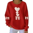 thumbnail image 1 of Valentine's Sweatshirt for Women Ribbed Long Sleeve Bow Heart Print Crewneck Pullover Top Red L, 1 of 4