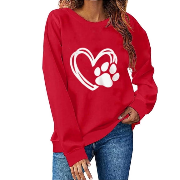 Valentine's Womens Sweatshirt Fleece Lined Hoodies Round-Neck Long Sleeve Shirts Cute Heart Printed Shirts Graphic Clothes Warm Winter Outfits Casual Loungewear