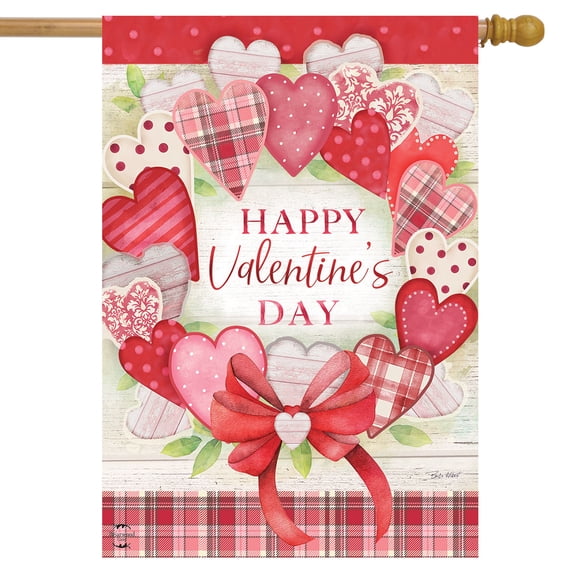 Briarwood Lane Valentine's Wreath Hearts House Flag