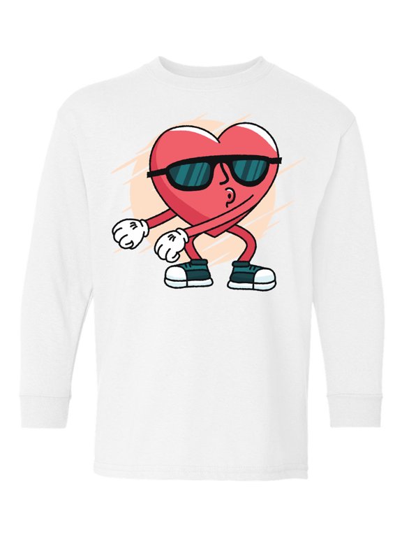 Valentine's Youth Long Sleeve T-shirt Funny Heart Dance Crewneck Tee for Kids Valentine's Day Gifts