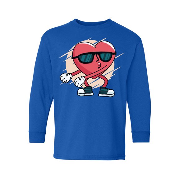 Valentine's Youth Long Sleeve T-shirt Funny Heart Dance Crewneck Tee for Kids Valentine's Day Gifts