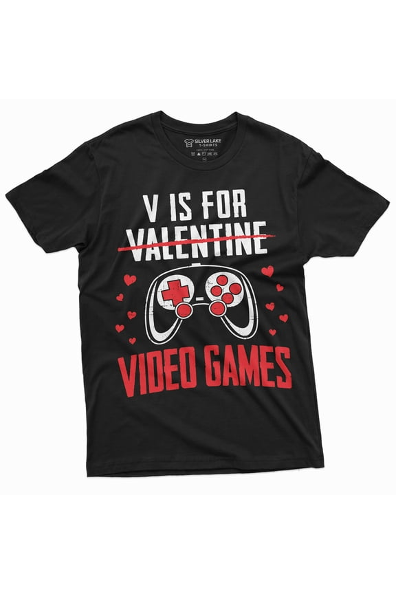 Valentine's day Funny Gamer T-shirt V for Video Games Gaming Boyfriend Valentine Gifts (Large Black)