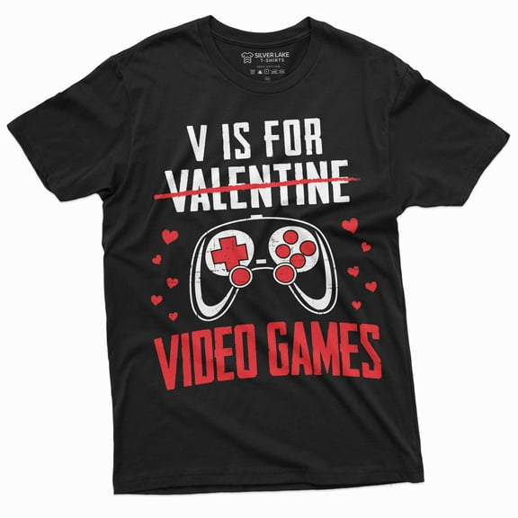 Valentine's day Funny Gamer T-shirt V for Video Games Gaming Boyfriend Valentine Gifts (Large Black)