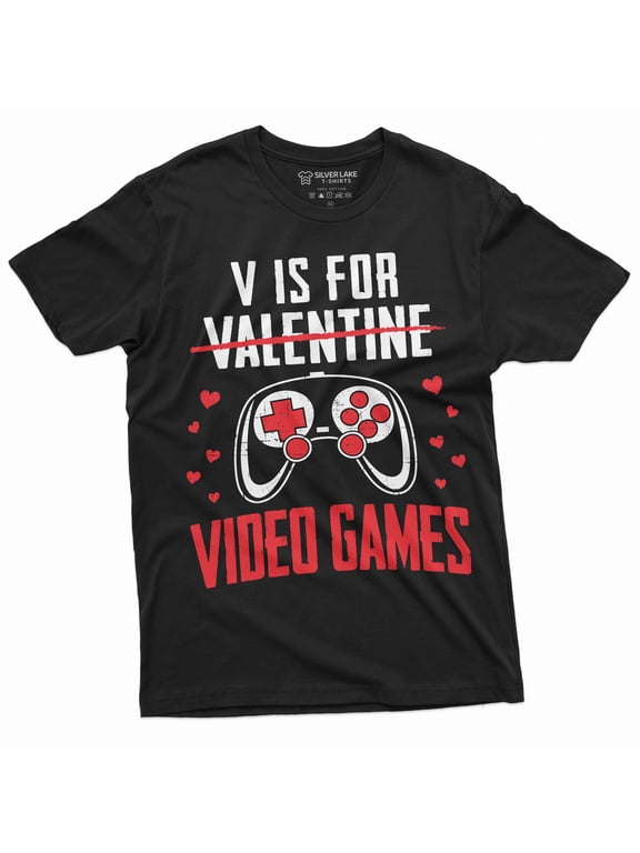 Valentine's day Funny Gamer T-shirt V for Video Games Gaming Boyfriend Valentine Gifts